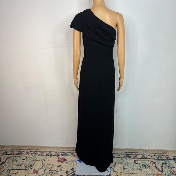 Adrianna Papell Crepe One Shoulder Maxi Gown Size 18 Black Stretch Dress - Picture 8 of 11
